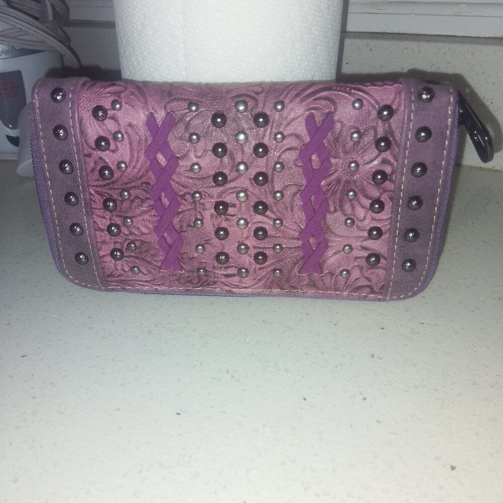 Vegan Leather Western Cottage Boho Purple Studded Wallet